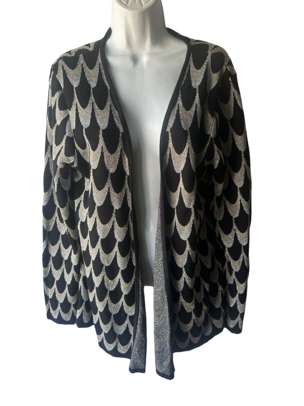 Philosophy Republic Black Silver Metallic Scalloped Cardigan Open Front XL